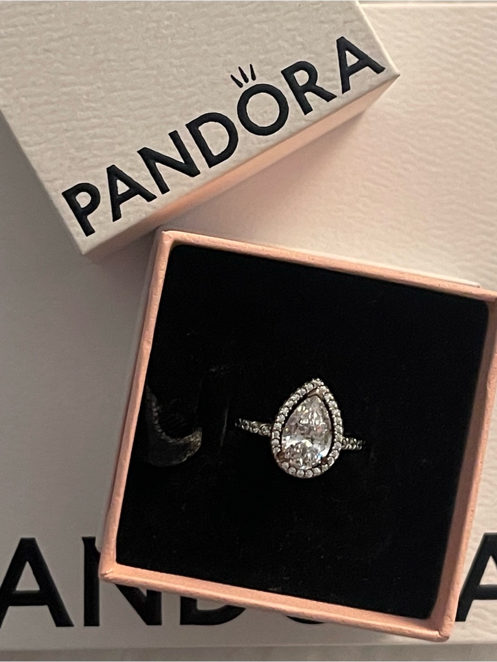 Pandora Silver Pear-Shaped Halo Ring with Clear Stone